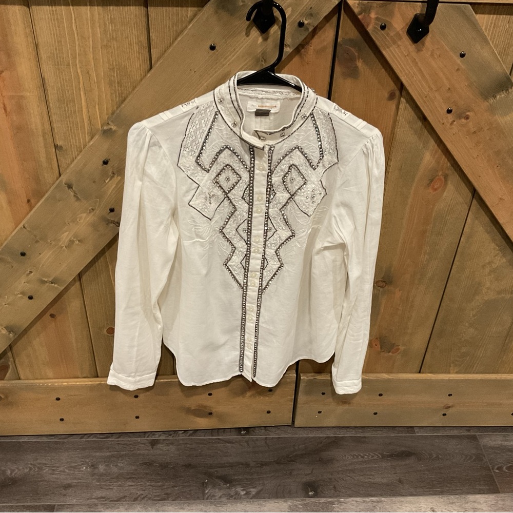 Anthropologie Pilcro Nayeli Rhinestone Beaded Lace Western Button Down